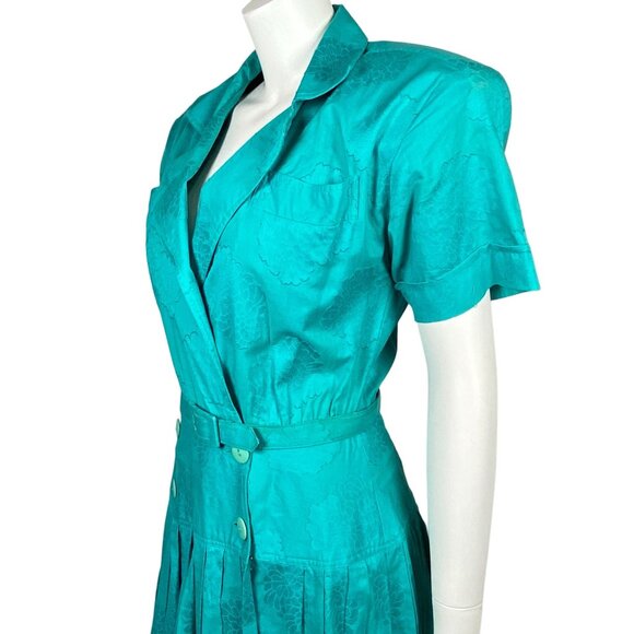 Vintage 80s Jennifer Moore Belted Pleated Midi Dress Size 6 Jacquard Print - Picture 5 of 9